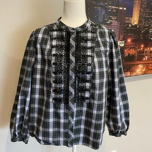 J Crew - NWOT Beaded Plaid Button Down